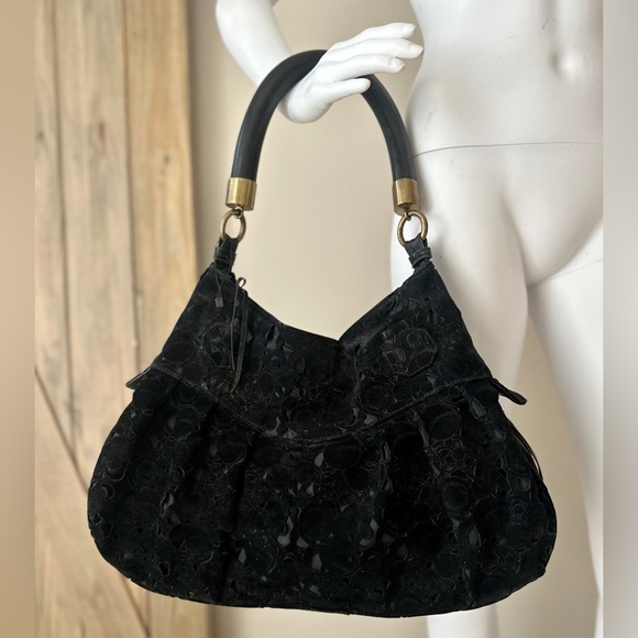 Spectacular lVintage R&Y Augousti black suede leather bronze handbag larg… - Picture 7 of 7